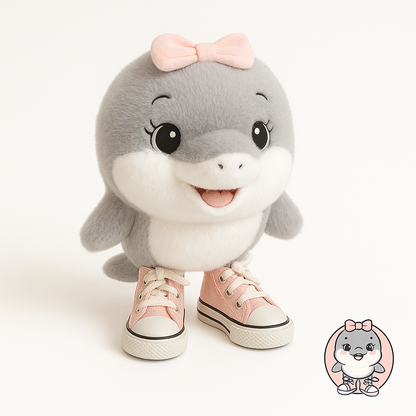 Peluche kawaii de tiburón con zapatillas