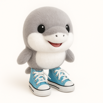 Peluche kawaii de tiburón con zapatillas