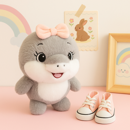 Peluche kawaii de tiburón con zapatillas
